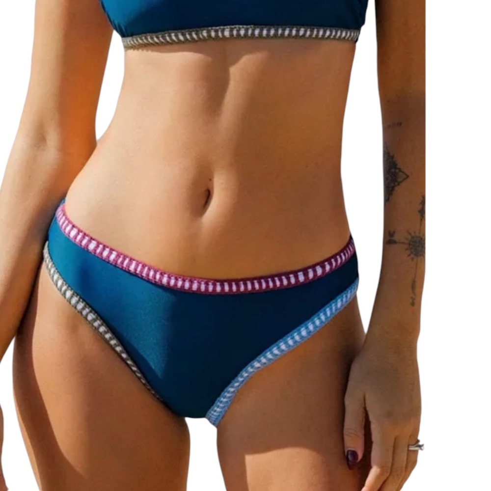 Cupshe Alegria Cutout Hipster Boho Bikini Bottom Blue Crochet‎ Trim Size M NWT